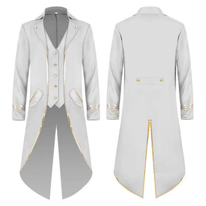 Halloween Tuxedo Men's Gothic Jacket Steampunk Tailcoat Long Coat Halloween Medieval Costume Frock Gold Trim Fit Coat [MEN]