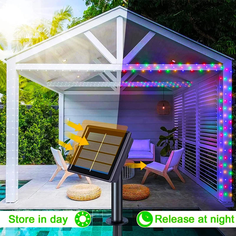 Outdoor LED Solar Fairy Lights Christmas Decoration Waterproof Solar Garland 8Mode Lights For Xmas Party Patio Balcony Yard [SLG]