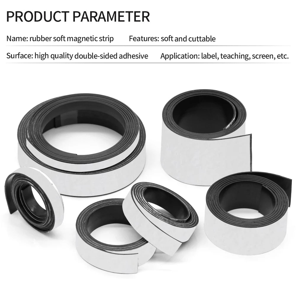 10/15/20/25/30/40/50x1.5mm  Self Adhesive Magnetic Tape Rubber Magnet Tape Strong Flexible Magnet Strip [MAG]