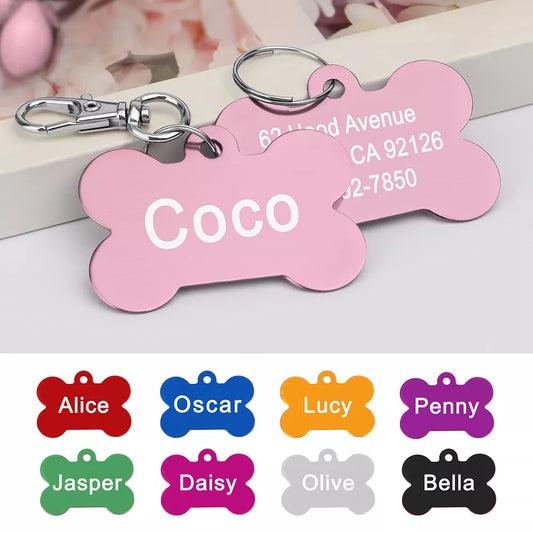 Personalized Dogs Cats ID Tag Custom Alloy Bone Puppy Kitten Collar Accessories Anti-lost Pet Name Tags for Small Large Dog Cat [PET]