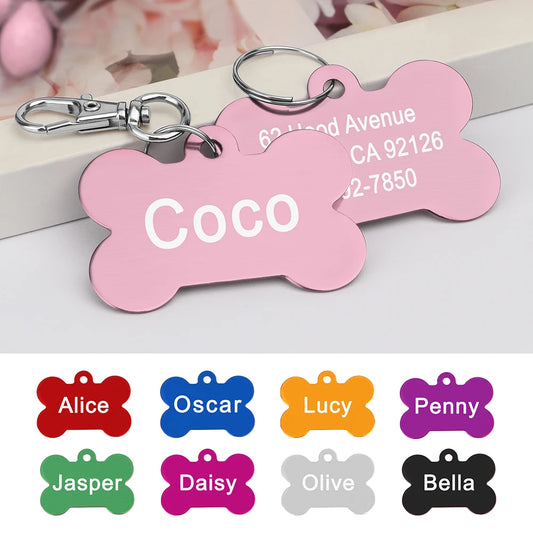 Personalized Dogs Cats ID Tag Custom Alloy Bone Puppy Kitten Collar Accessories Anti-lost Pet Name Tags for Small Large Dog Cat [PET]