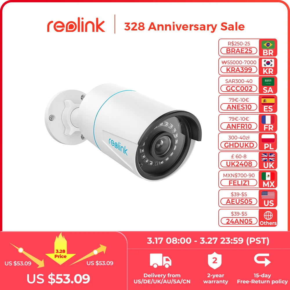 Reolink Smart IP Camera 5MP PoE Outdoor Infrared Night Vision Bullet Camera Featured with Person/Vehicle Detection P321 [SEC]