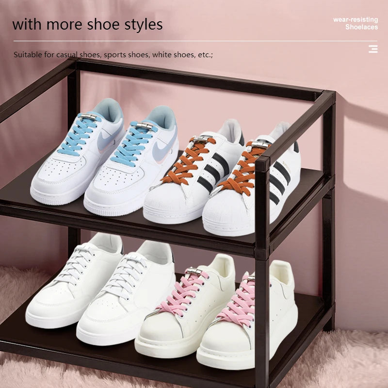 1Pair No Tie Shoe laces Press Lock Shoelaces without ties Elastic Laces Sneaker Kids Adult 8MM Widened Flat Shoelace for Shoes [SHO]