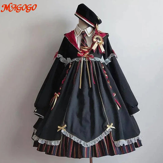 MAGOGO Lolita Gothic Dress Magical Girl Costume OP Dress With Hat Tie Badge Halloween Women's Vintage Dresses Cosplay Vestidos [LOL]