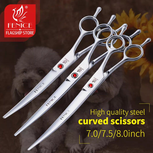 Fenice Stainless Steel 7/7.5/8 inch Curved Scissors Pet Dog Grooming Scissors Pets Hair Cuttings Shears ножницы tijeras tesoura [PET]