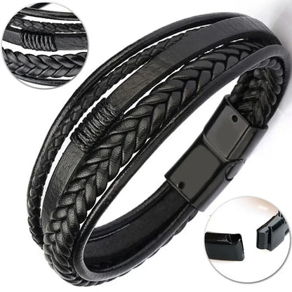 Delysia King Trendy Leather Braided Bracelet Alloy Magnetic Clasp Bracelets for Men [MAG]