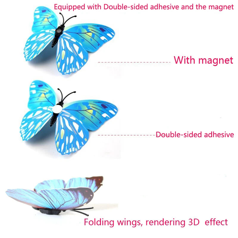 New Style 12Pcs Double Layer 3D Butterfly Wall Stickers Home Room Decor Butterflies For Wedding Decoration Magnet Fridge Decals [DEC]