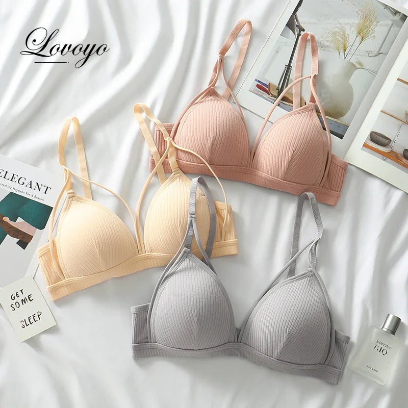 Sexy Women Bra Wire Free Brassiere Push Up Lingerie French Triangle Cup Bra Underwear Thread Top Female Intimates Bralette [BRA]