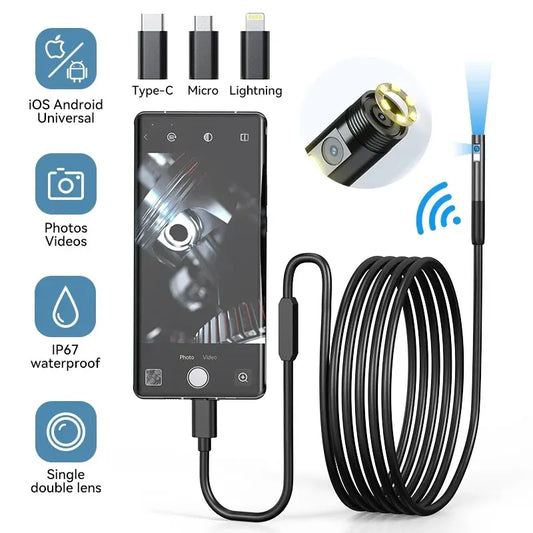 Single/Dual Lens Wifi Endoscope Camera Android Mini Car Inspection Camera for Iphone IOS Waterproof Pipeline Borescope Type C [CAR]