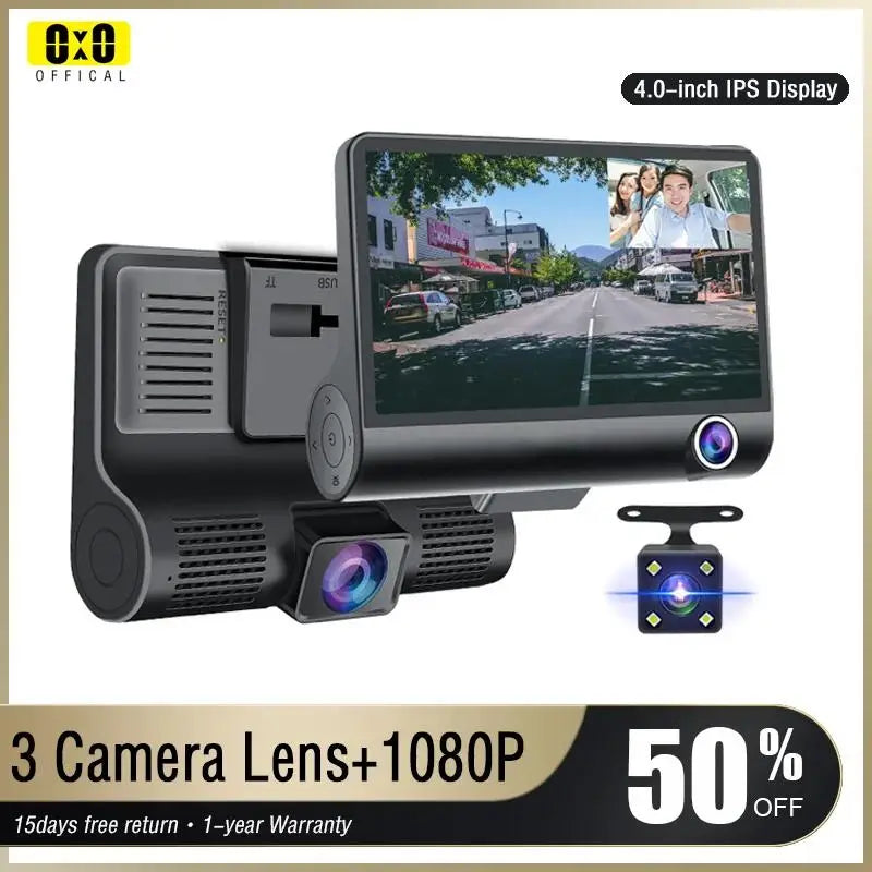 Car DVR 3 Cameras  4.0 Inches Dash Cam Car Video Recorder Auto Registrator Dvrs Dash Cam with 3 Ways Cameras [CAR]