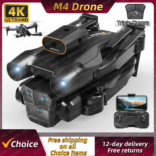 New M4 RC Drone 4K Professinal With Wide Angle Triple HD Camera Foldable RC Helicopter WIFI FPV Height Hold Apron Sell [TOYS]