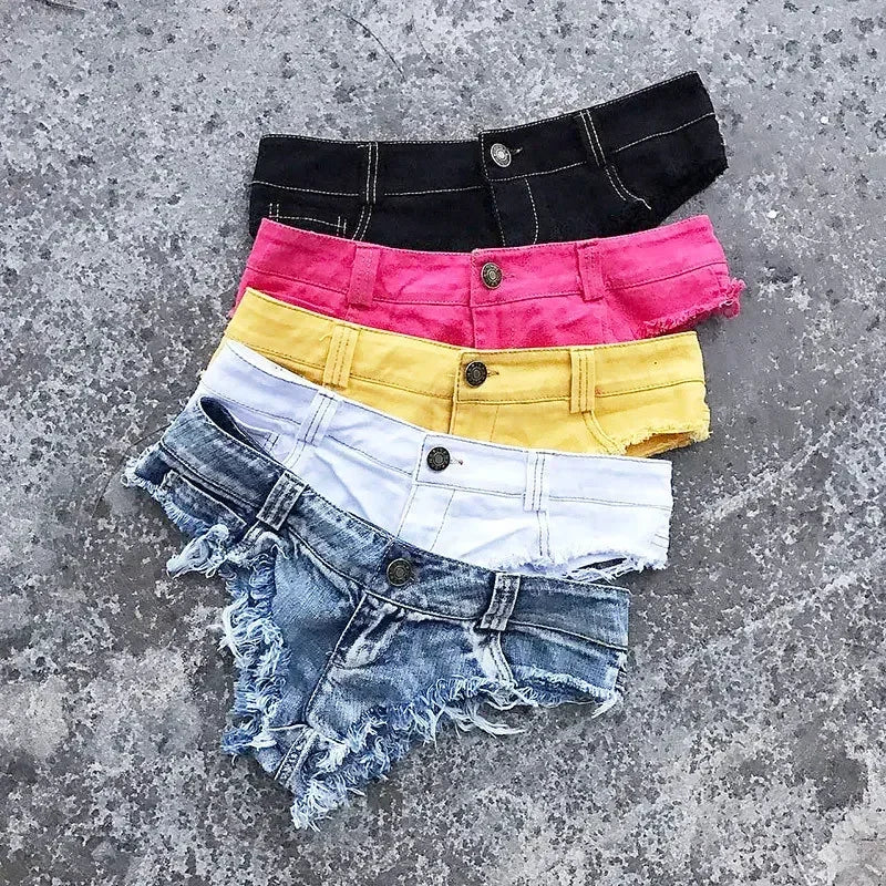 Low Waist Denim Women's Shorts 2022 Summer Fashion Jean Cotton G-String Shorts Ladies Skinny Sexy Club Super Short Jeans Female [WOM]