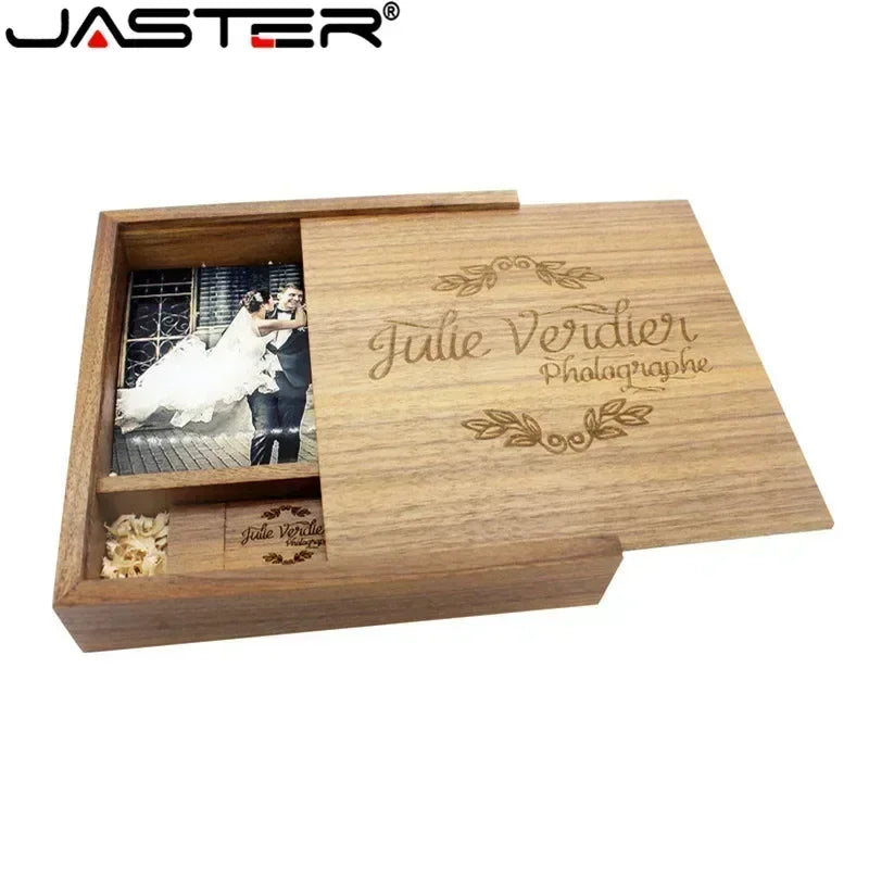 JASTER Maple Photo Album Wood USB+Box Memory Stick Pendrive 8GB 16GB 32GB 64GB 128GB Photography Gift Free LOGO (170*170*35 MM) [PHO]