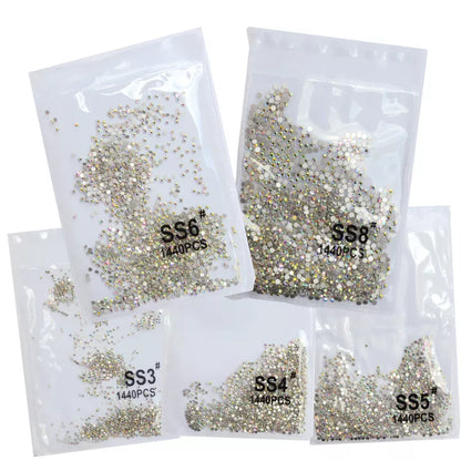 SS3-ss8 1440pcs Clear Crystal AB gold 3D Non HotFix FlatBack Nail Art Rhinestones Decorations Shoes And Dancing Decoration [SHO]