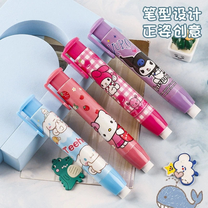 New Sanrio Press Eraser 12/24pcs Students Kawaii Stationery Cute Automatic Eraser Clean Rubber Children Birthday Gift Wholesale [STA]