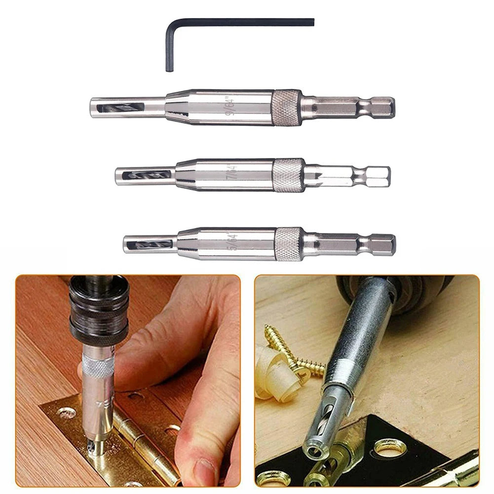 3pcs Self Centering Hinge Drill Bits Door Window Cabinet Cupboard Hinge Drilling Holes Cutter Woodworking Center Drill Bits [TPT]