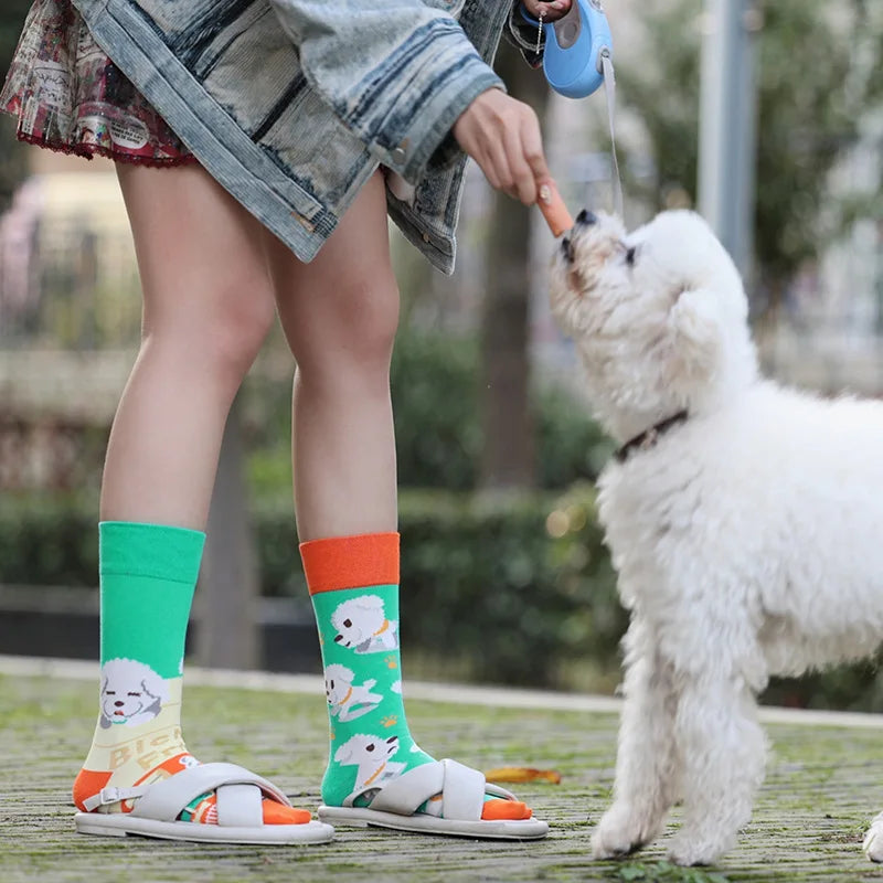 1Pair Man Women Socks Original AB Tide Socks Medium High Tube Colorful Cat Dog Koala Cow Cotton Socks Four Seasons Unisex Socks [SOX]