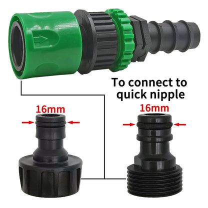 WUJIE 3/4'' Quick Connector Nipple EURO Barb Threaded Adapter for 16mm 20mm PE Hose Pipe Garden Drip Irrigation Watering System [GAR]