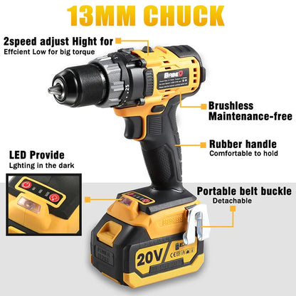 13mm Brushless Electric Impact Drill 3 in 1 Electric Cordless Screwdriver 180N.M Torque For Makita18-21V Battery Power Tools [PTO]