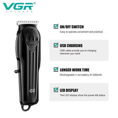 VGR Hair Trimmer Professional Hair Clipper Electric T-Blade Hair Cutting Machine 0mm LED Display Barber Trimmer for Men V-982 [HAI]