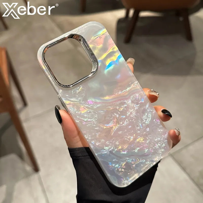 Luxury Glitter Laser Colorful Dreamy Shell Phone Case For iPhone 15 11 12 13 14 Pro Max X XS XR Smooth Shiny Clear Bumper Cover [PHC]