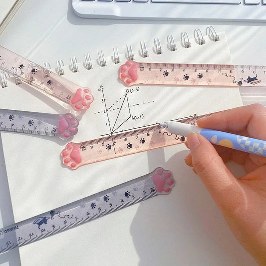 Cute Cat Paw Plastic Straight Rulers Kawaii School Office Supplies Planner Accessories Student Prize Kawaii Stationery [OFF]