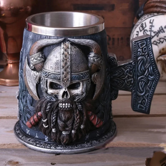 Viking Resin Stainless Steel Beer Mug Pirate Stein Creative Tankard Skull Coffee Cup Tea Mug Tumbler Pub Bar Decor Drop Shipping [MUG]