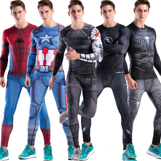 Rashguard Super T-Shirt Men's Long Sleeve Compression Tight Fitness Gym Sports Digital Printing Running Tracksuit Hero Jerseys [MEN]