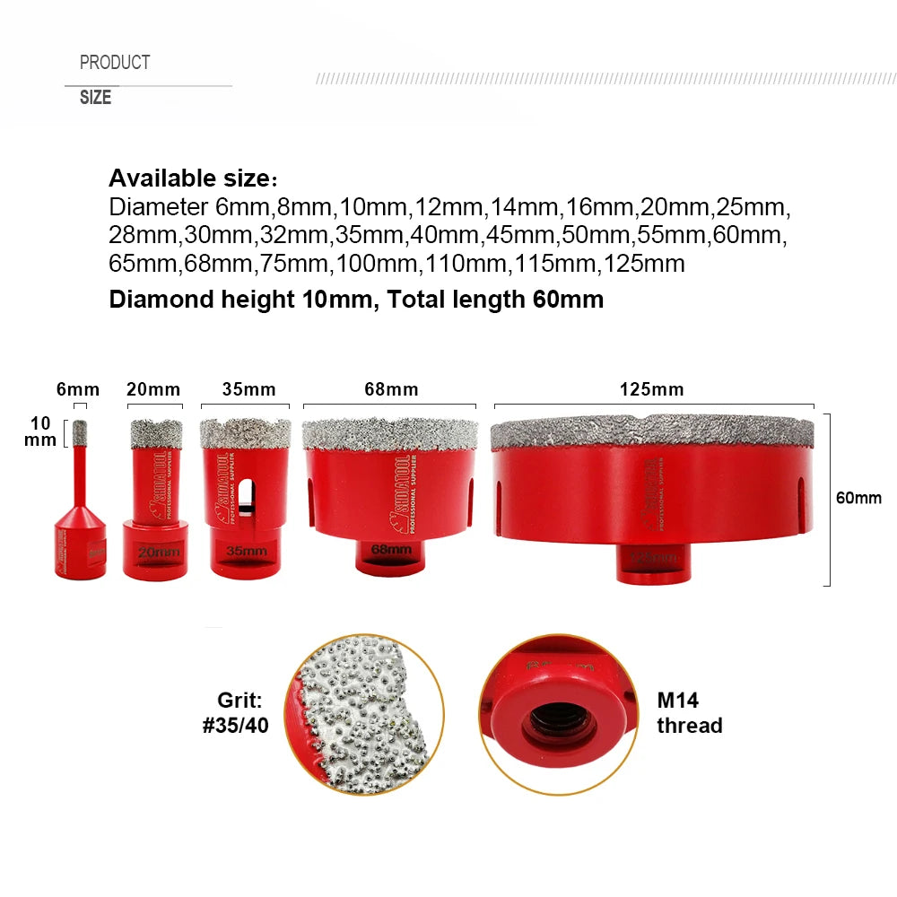 SHDIATOOL 1pc Diamond Drilling Core Bits M14 Thread Porcelain Tile Stoneware Crowns Drill Crowns Marble Stone Masonry Hole Saw [PTO]