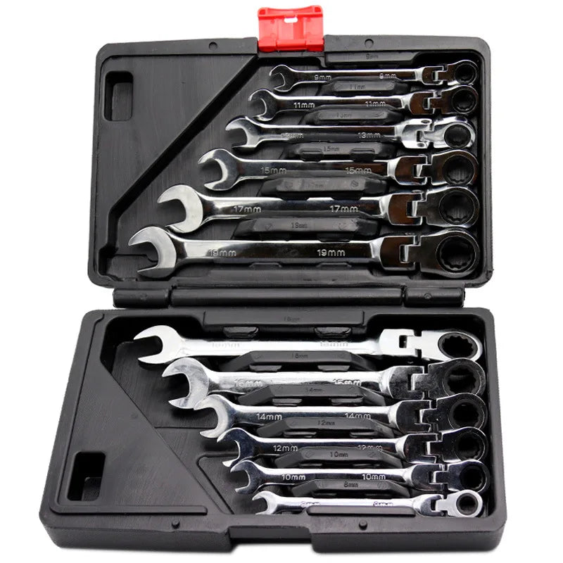 Flex Head Ratcheting Wrench Set, Combination Ended Spanner kits, Chrome Vanadium Steel Hand Tools Socket Key Ratchet Wrench set [HTO]