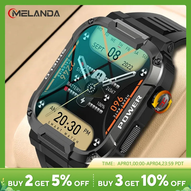 MELANDA 1.85 Outdoor Military Smart Watch Men Bluetooth Call Smartwatch For Android IOS IP68 Waterproof Sports Fitness Watches [SWH]