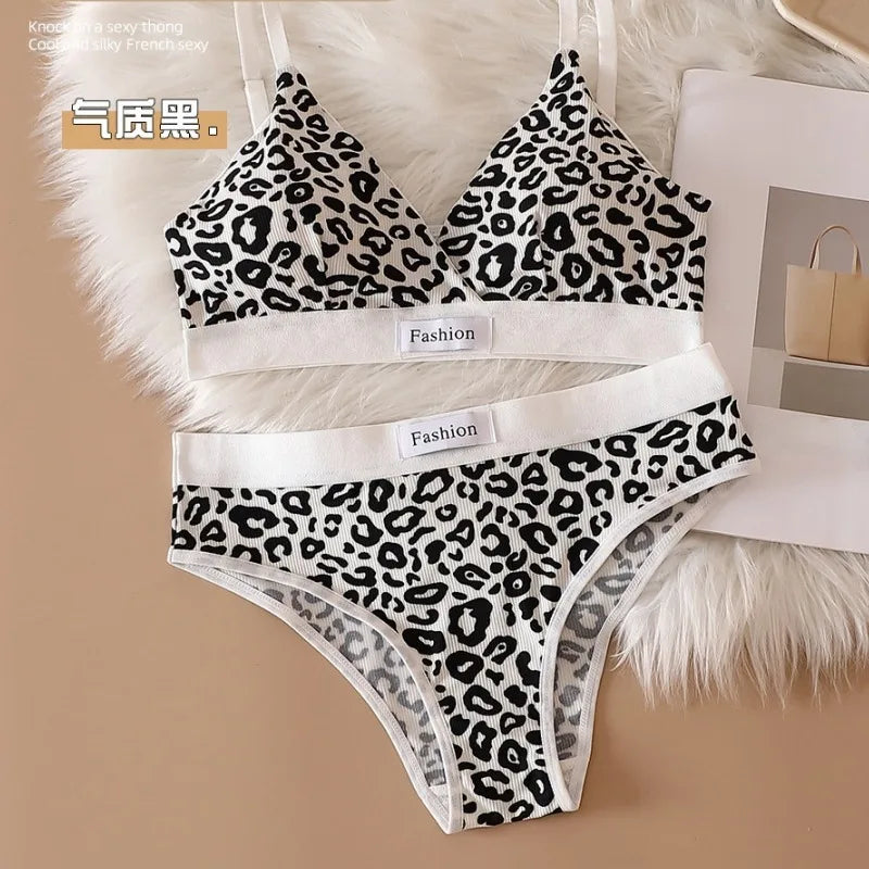 2023 Summer New Women's Leopard Print Traceless and Steel Rim Bra Adjustable Shoulder Strap Back Women's Underwear Set [UND]