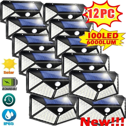 2/4/6/8/12Pcs 100 LED Solar Wall Light Outdoor Solar Lamp PIR Motion Sensor Solar Powered Sunlight Street Light for Garden Light [SLG]