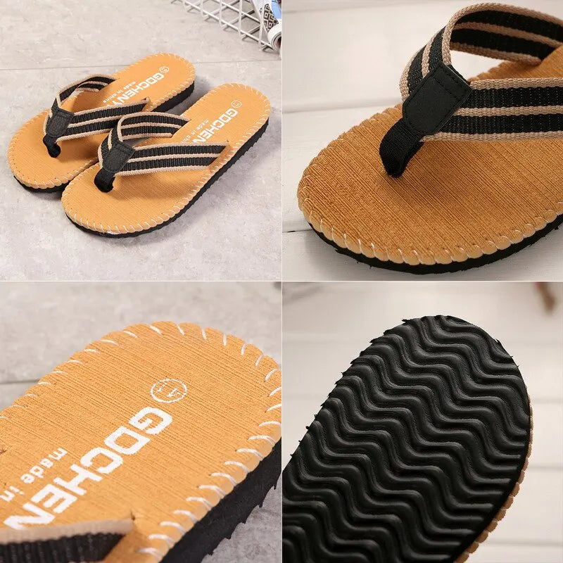 Men Slippers Outside Beach Flat Flip-flop 2023 Summer Casual Slippers Indoor Home Male Anti-slip Shoes Thong Sandals Black [SHO]