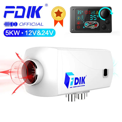 FDIK Car Diesel Heater 12V 24V Aluminum Shell 5KW Air Parking Heater LCD Switch for Car Yacht Boat Similar Websato Eberspacher [MRN]