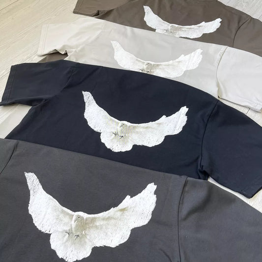 Frog drift Kanye West Streetwear Vintage YZY DOVE DONDA Loose Ovesized Pigeon print T-shirt tops tee for men [TSH]