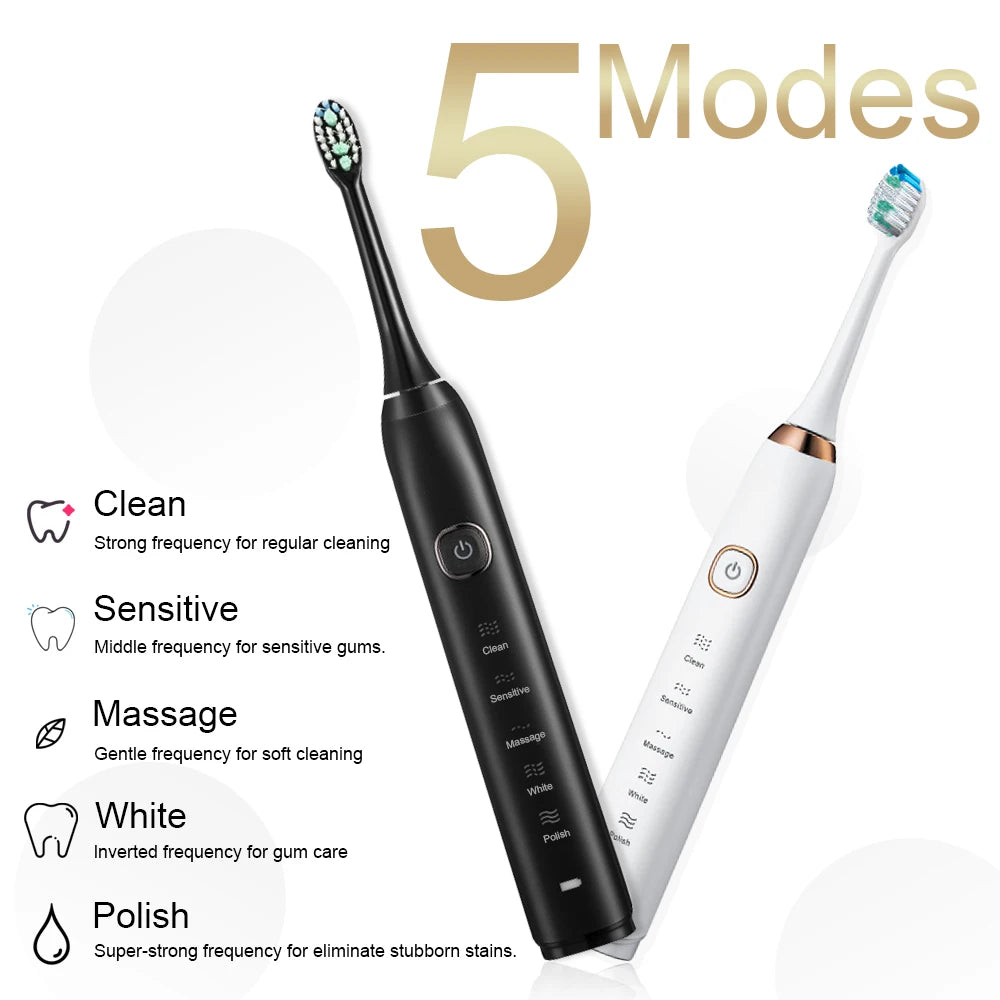 Electric Sonic Toothbrush 8 Brush Heads Smart Ultrasonic Dental Teeth Whitening Rechargeable Adult Tooth Brush Sarmocare S100 [DEN]