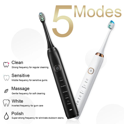 Electric Sonic Toothbrush 8 Brush Heads Smart Ultrasonic Dental Teeth Whitening Rechargeable Adult Tooth Brush Sarmocare S100 [DEN]