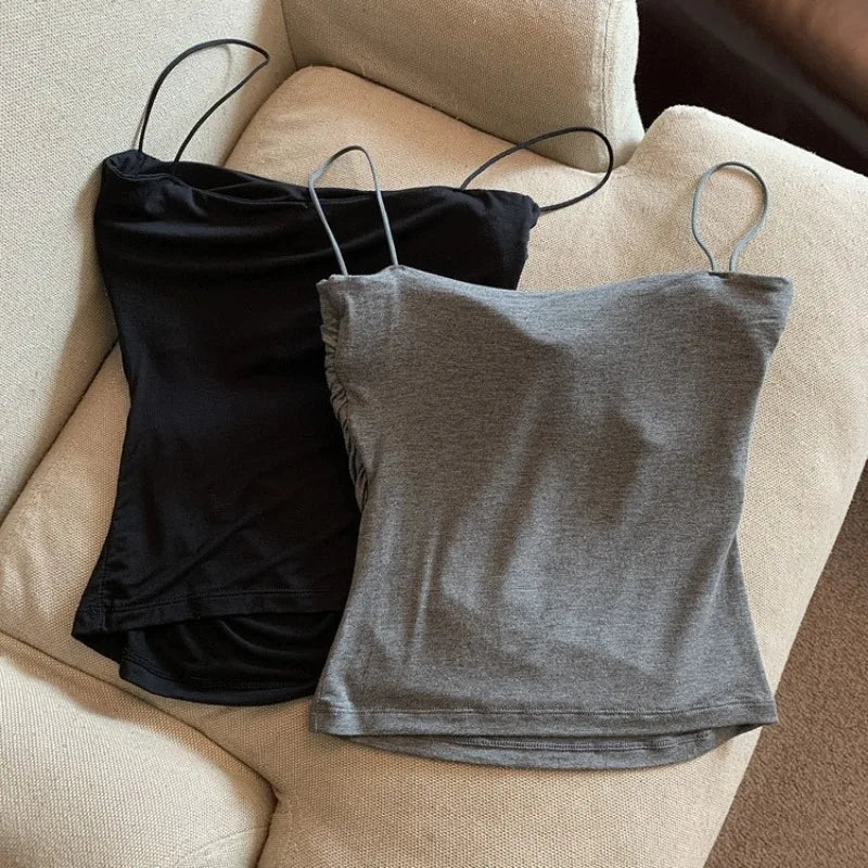 Tank Tops Women With Built In Bra Spaghetti Strap Tanks For Woman Solid Color Casual Summer Camis Female Korean Style Dropship [BRA]