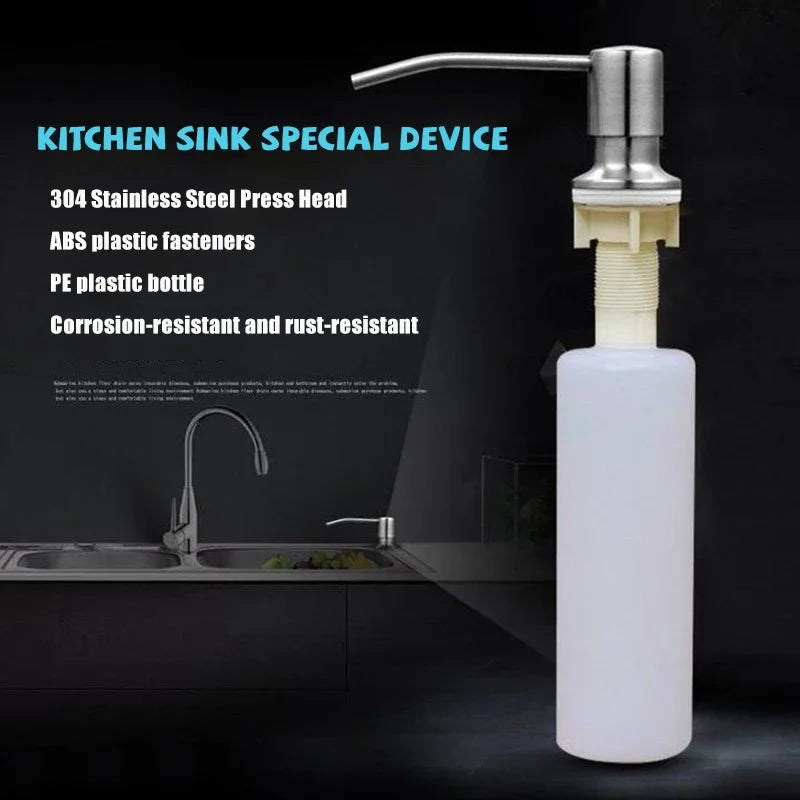 Kitchen Sink Liquid Soap Dispenser Pump Stainless Steel 500ML Liquid Soap Bottle Sink Mount Hand Pressure Soap Dispenser Bottle [DSP]