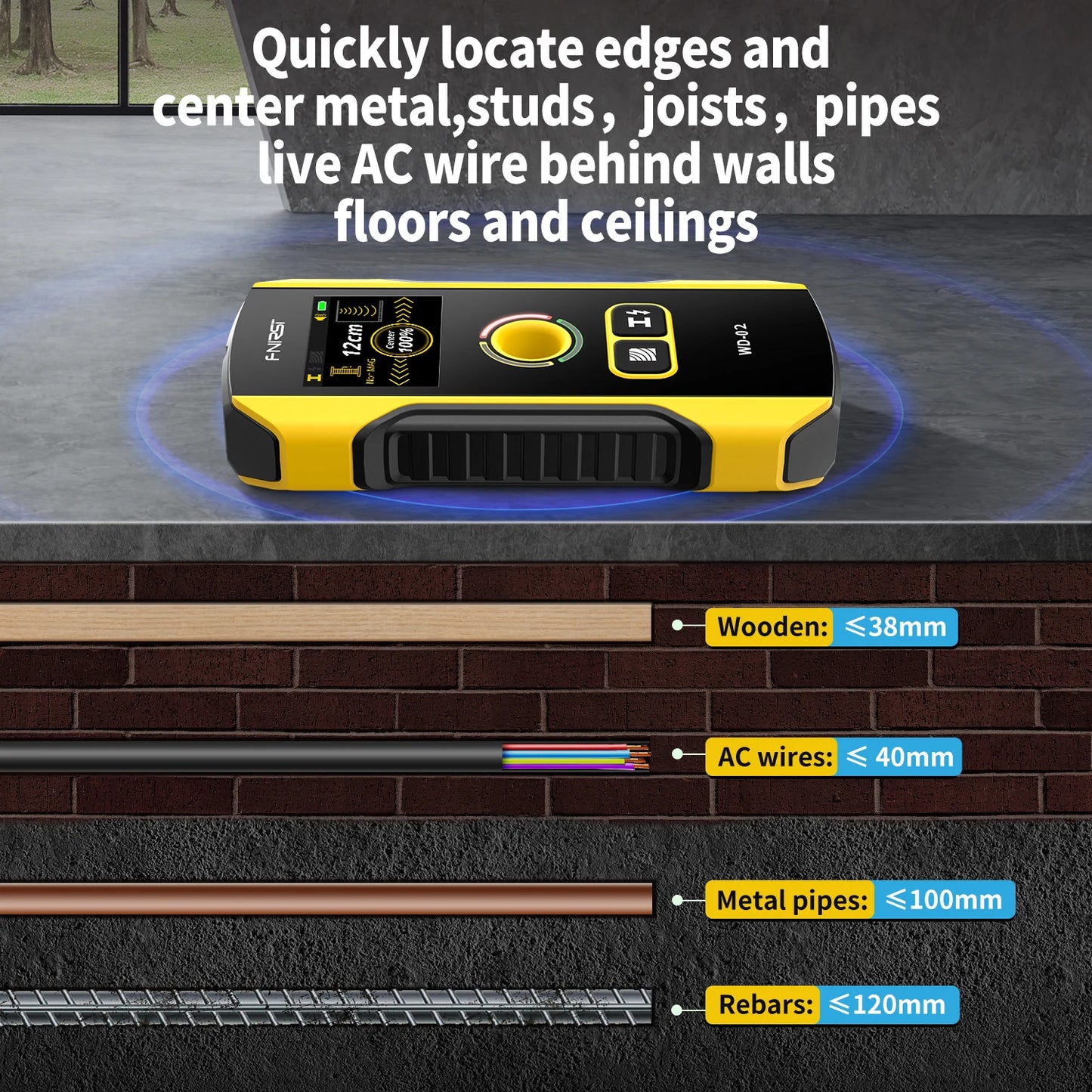 FNIRSI WD-01/WD-02 Metal Detector Wall Scanner AC Live Cable Wires Metal Wood Stud Find with Positioning Hole Wall Detector [MTL]