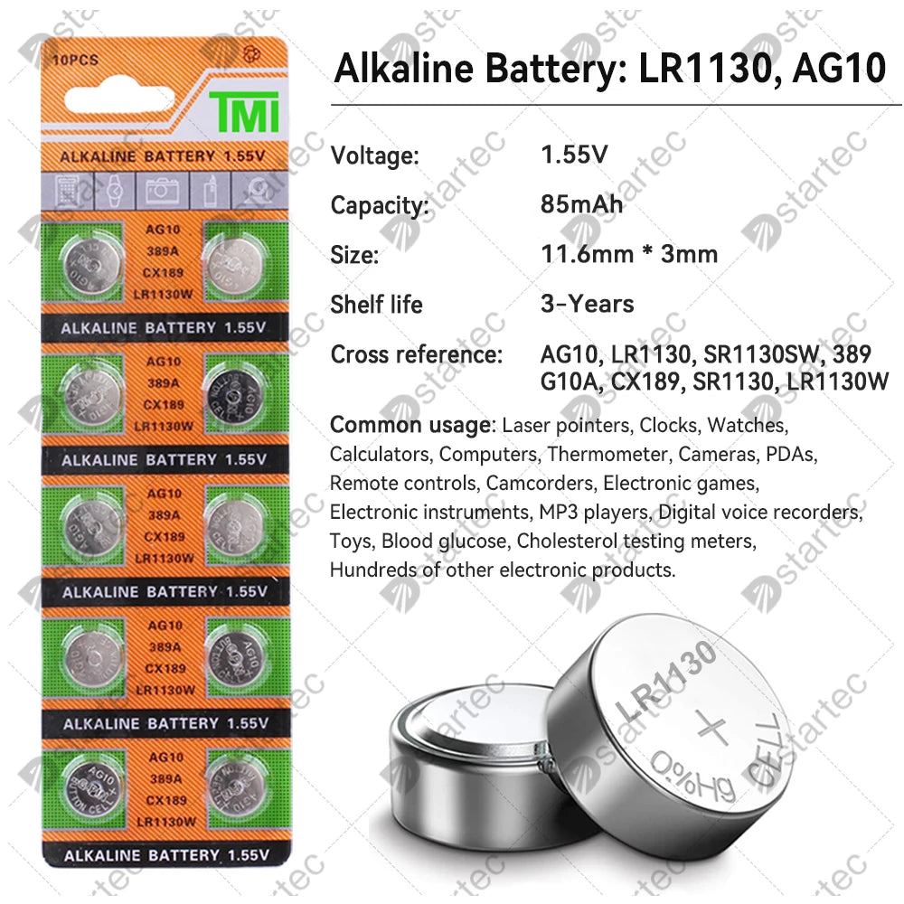 10PCS-50PCS 1.55V AG10 LR1130 SR54 389 189 SR1130 D189 LR54 Button Batteries G10A SR1130SW Cell Coin Watch Toys Remote Battery [BAT]