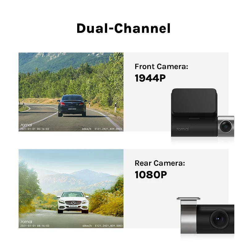 70mai Dash Cam Pro Plus A500S 1944P ADAS GPS Camera 70mai Front Cam A500S 140FOV Car DVR 24H Parking Support Rear Interior Cam [CAR]