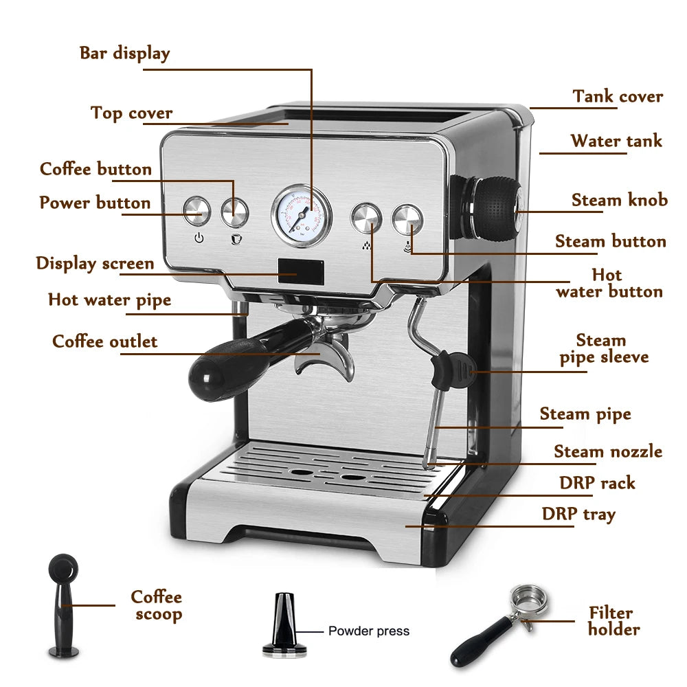 ITOP 15 Bar Italian Semi-Automatic Coffee Maker Cappuccino Milk Bubble Maker Espresso Coffee Machine for Home Latte IT-CRM3605 [HAP]