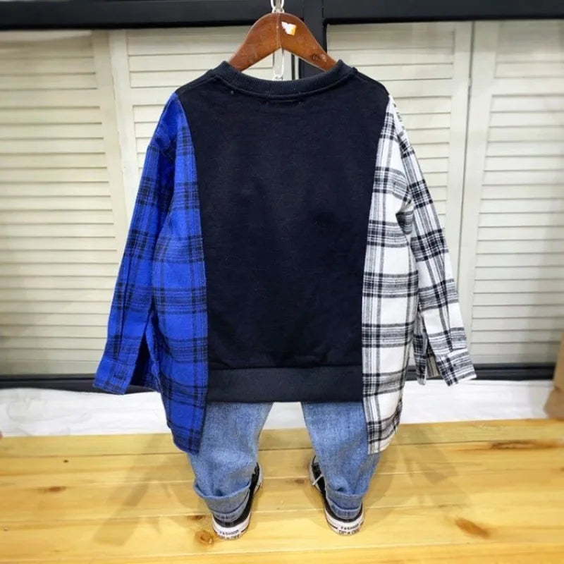 Children's Patchwork Sweatshirts For Boys Cotton O-Neck Long Sleeve Boy Tops Kids Autumn Clothes 4 5 6 7 8 9 10 11 12 Years [MEN]