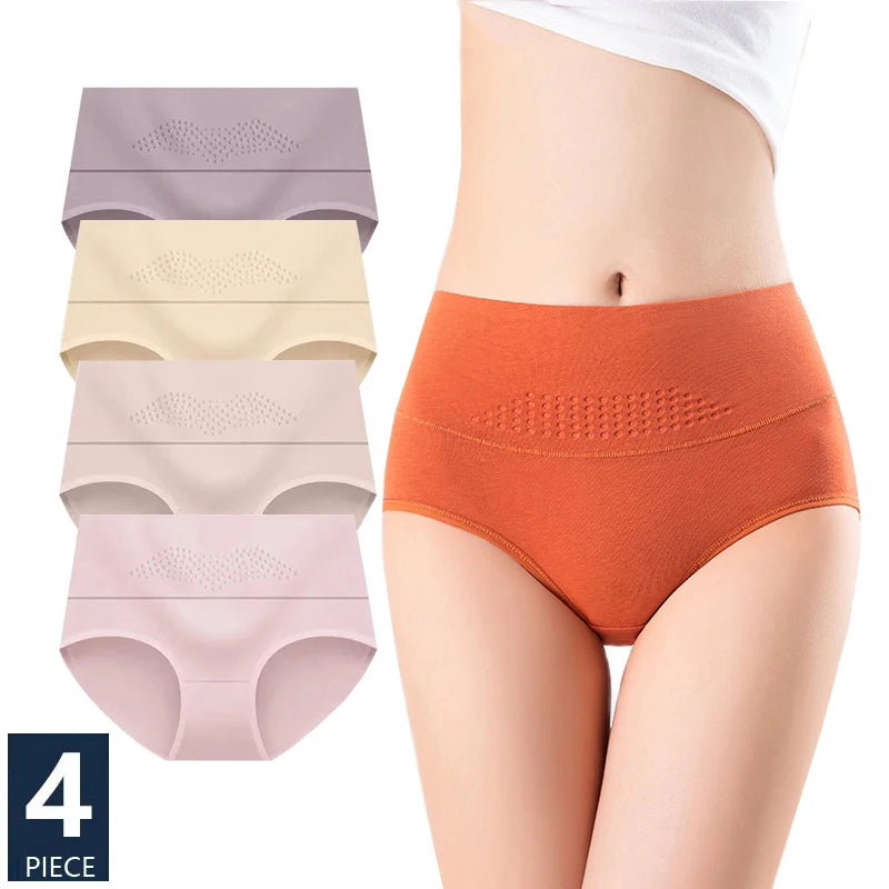 4Pcs Women'S Cotton Panties High Waist Body Shaper Underwear Plus Size M-5XL Sexy Ladies Briefs Breathable Solid Female Lingerie [UND]