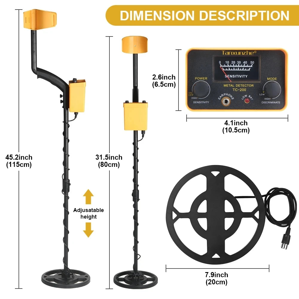 Tanxunzhe TC-200Y Upgrade Metal Detector Underground Wire Iron Metal Gold Detector Adjustable Tracker for Treasure Search New [MTL]