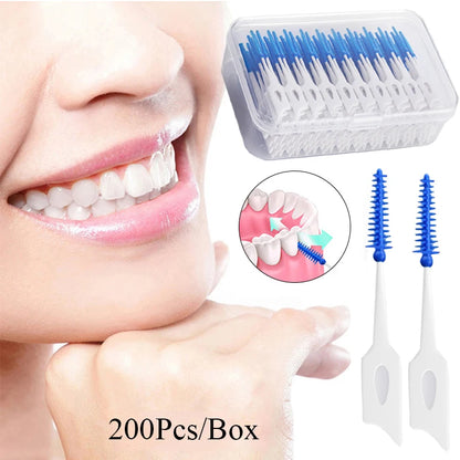 Interdental Silicone Brushes 200 Units Dental Toothpicks Brush Between Teeth   With Thread Oral Cleaning Tools [DEN]