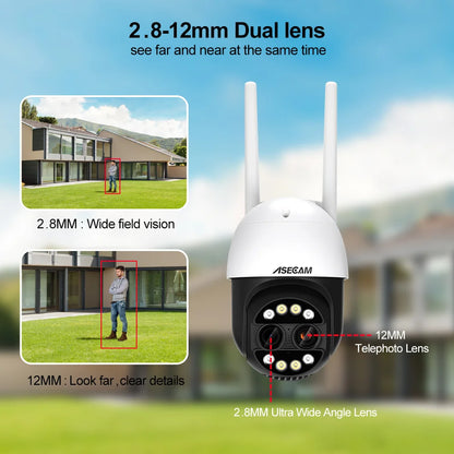 8MP Dual Lens 2.8mm -12mm 8X Zoom 4K PTZ WiFi IP Camera Outdoor AI Human Tracking CCTV Audio Home Security Surveillance Camera [SEC]