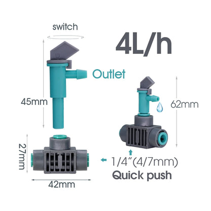 High-quality Adjustable Drippers Quick Push Tee Connector Garden Watering Irrigation System 1/4'' Sprinkler Drip for Greenhouse [GAR]